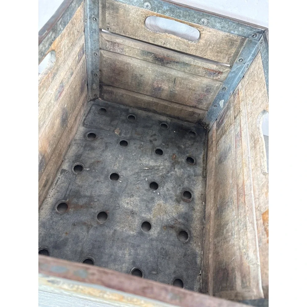 Vintage Roberts Wood Dairy Milk Crate Metal Reinforced Industrial Storage Box